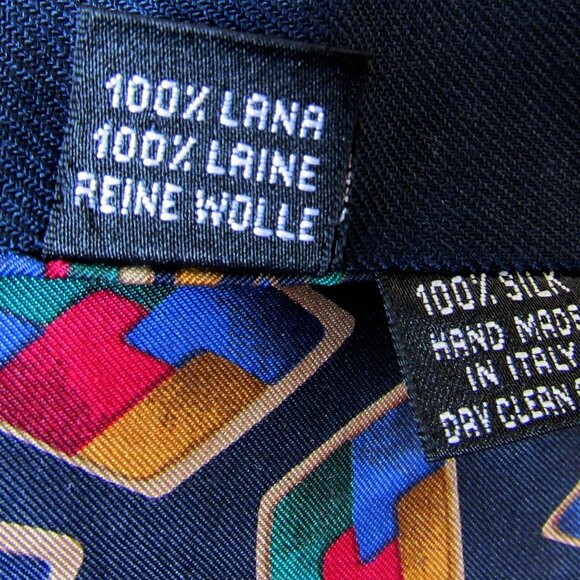 GENTS SCARF GEOMETRIC ART Navy SILK/Wool DOUBLE MEN'S - Picture 5 of 6